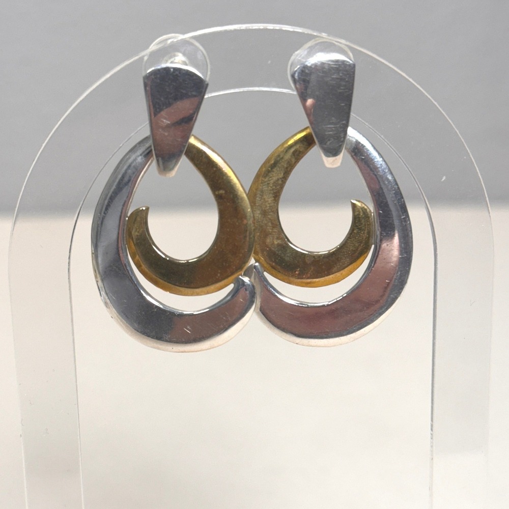Vintage Taxco Mexico 925 Sterling Silver Mixed Metal Drop Earrings TA-160